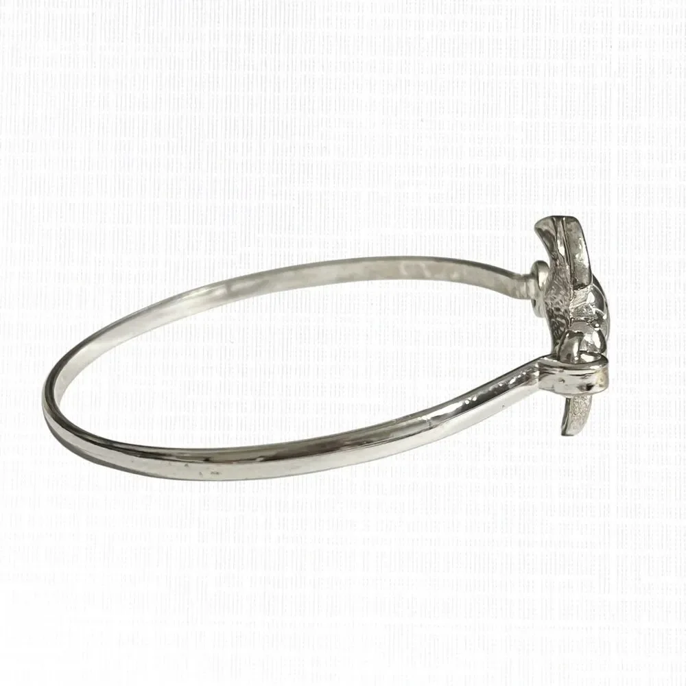 Sea Turtle Bracelet Silver Tone Hook Metal Wire Bangle Beach Tropical Nautical